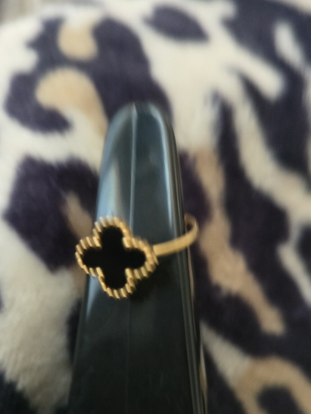 Gold Plated Black Clover Ring - Women's Fashion Jewelry